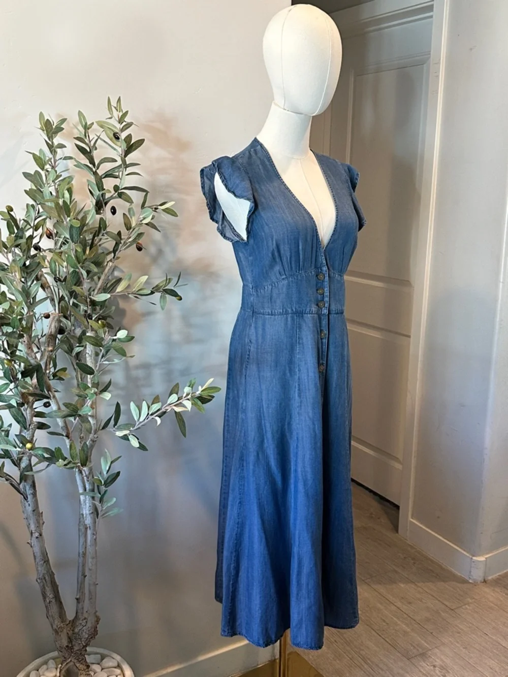 Marine Layer Camila Button Front Medium Wash Midi Dress New! - Picture 8 of 14